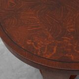 Art Deco side table in wood and chess style veneered top, France ca. 1940