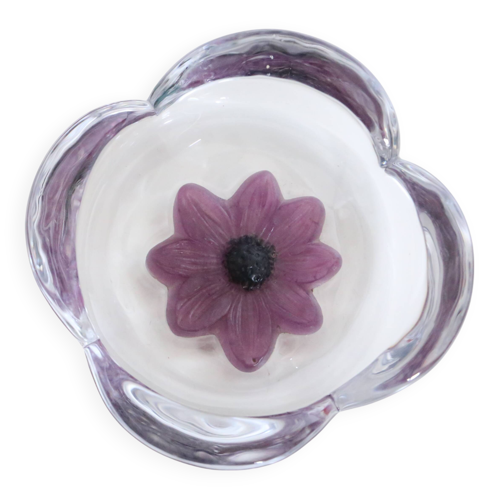 Daum Coppelia series bowl / pocket emptier, crystal and pink glass paste