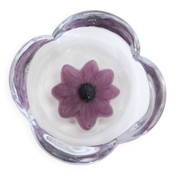 Coupe / Vide-poche Daum série Coppelia, cristal et pate de verre rose