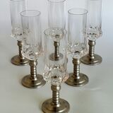 Series of six crystal champagne flute glass with tin foot