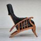 1950s, vintage adjustable armchair, black leather, ash wood.