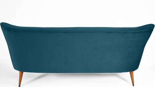 Three-seater sofa in German velvet, 1960s, ocean blue, restored.