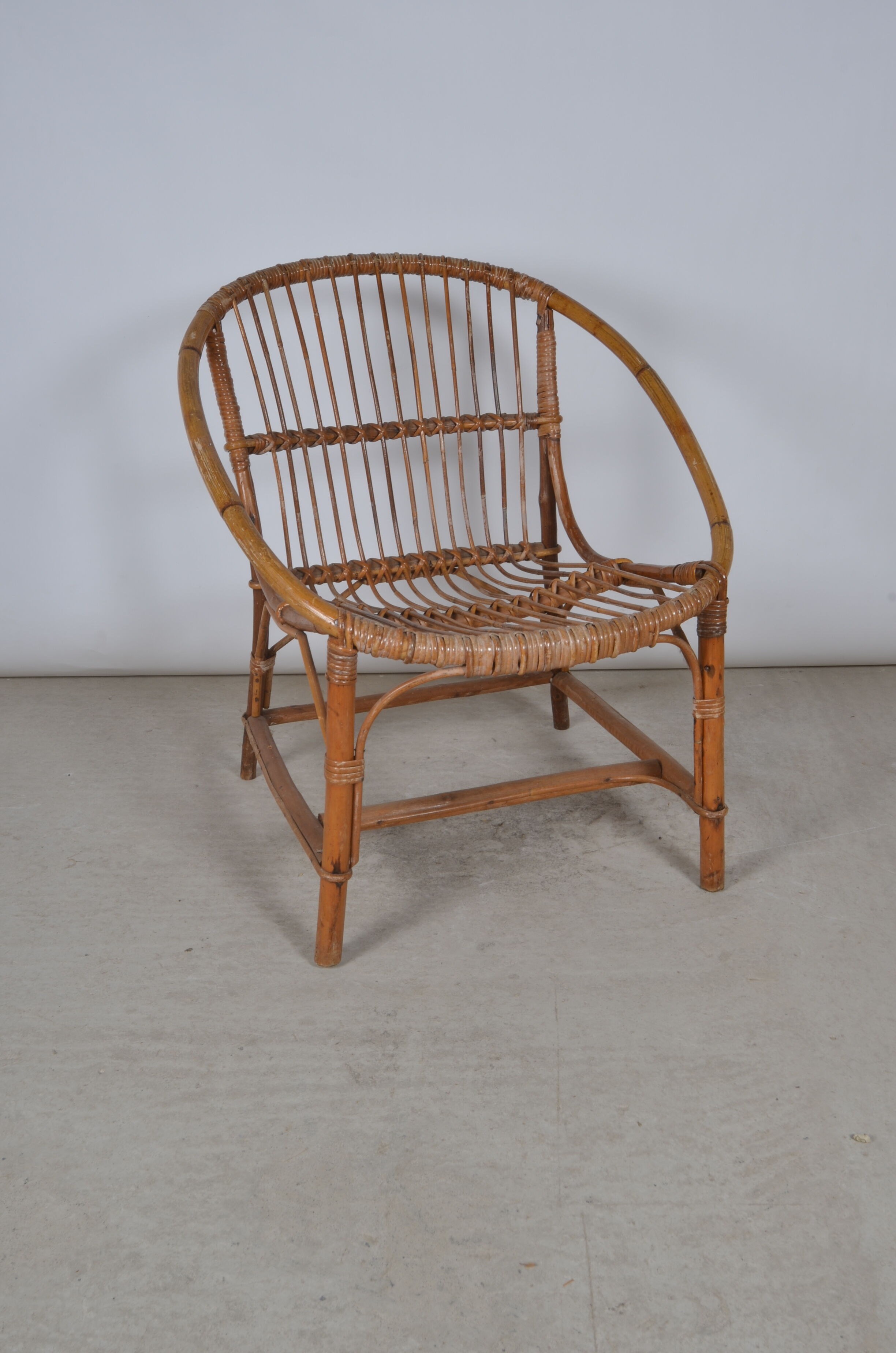 Vintage armchair basket or rattan shell 1960