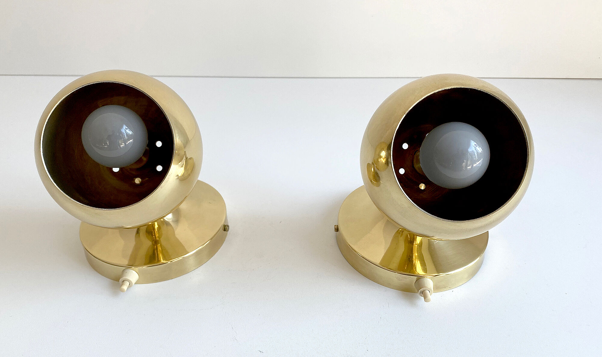Pair Vintage Spot Wall Lamp, 60s. Brass Globe