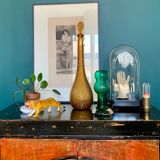 Italian carafe amber diamond tip motif Empoli, blown glass Italy circa 1950