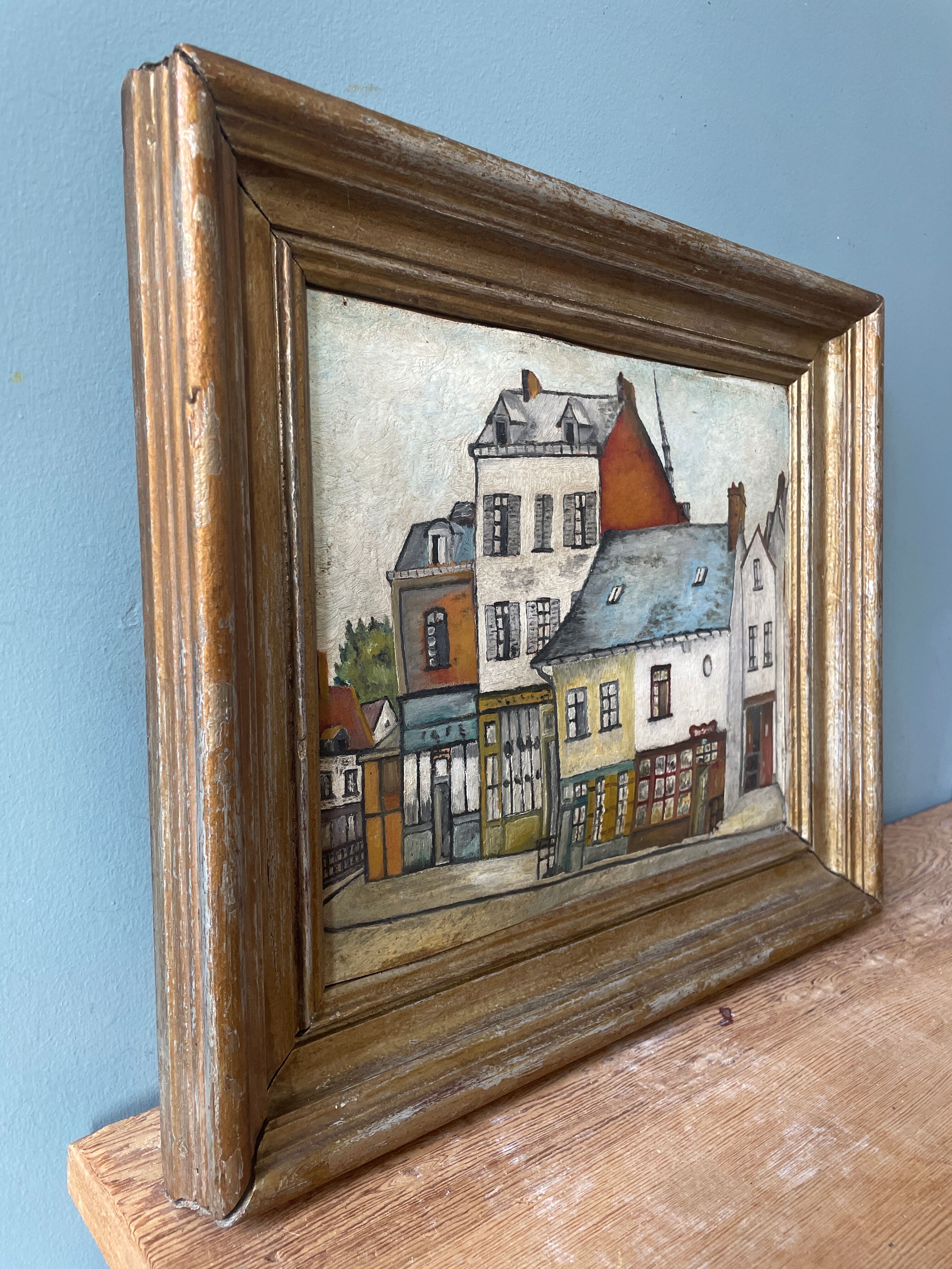 Oil on old cardboard framed and signed