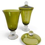 Murano Glass Green Lidded Urns, Venini Style, Italy, 1950s