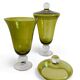 Urnes en verre de Murano vert avec couvercle, style Venini, Italie, années 1950