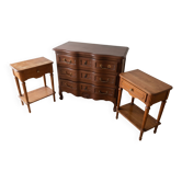 Louis XV style dresser and 2 bedside tables in solid cherry wood.
