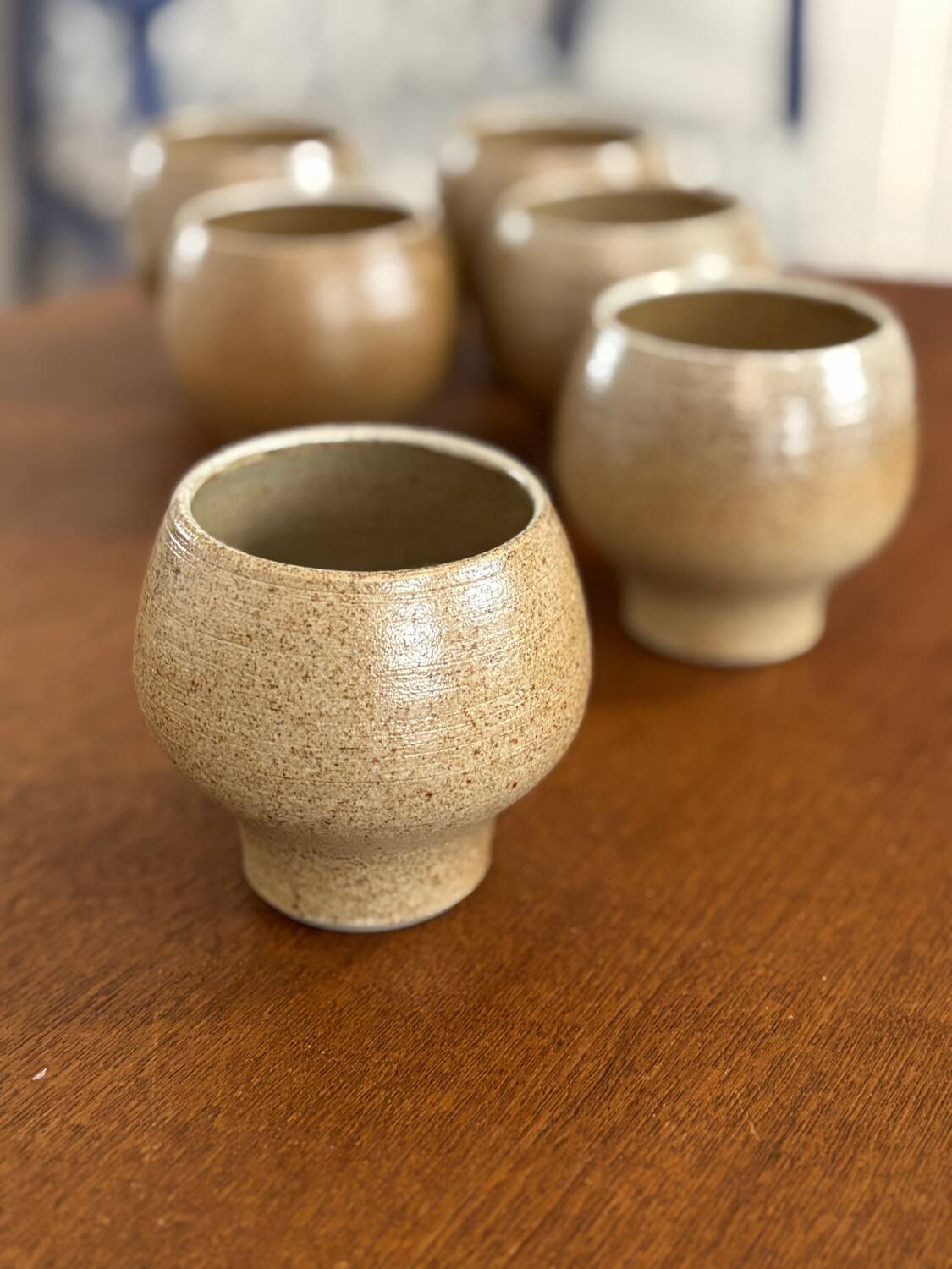Set of 6 vintage beige enameled stoneware cups vintage pyrite stoneware espresso cup