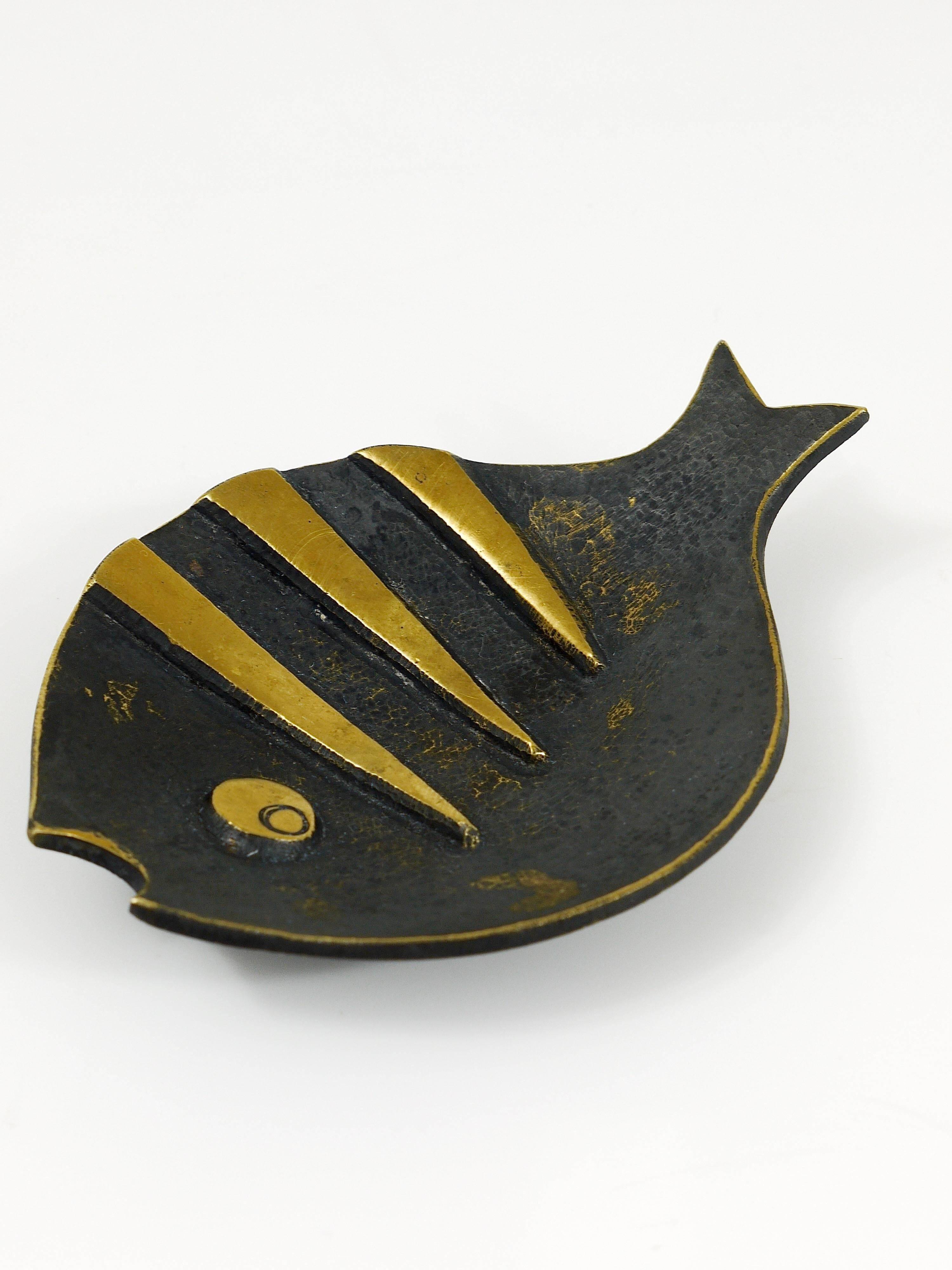 Brass fish ashtray by Walter Bosse, mid-century Herta Baller, Austria, 1950s.