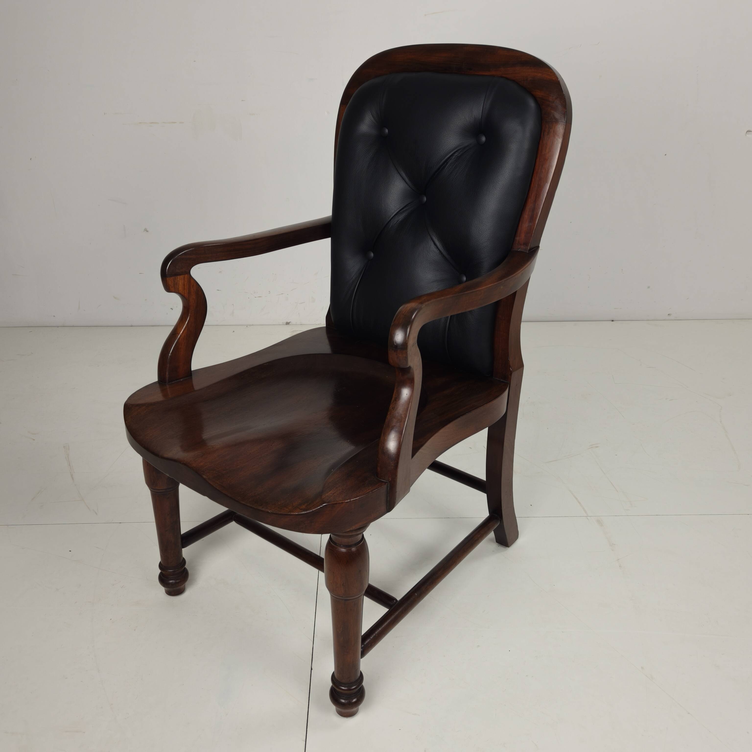 Victorian English Walnut & Leather Library Desk Chair