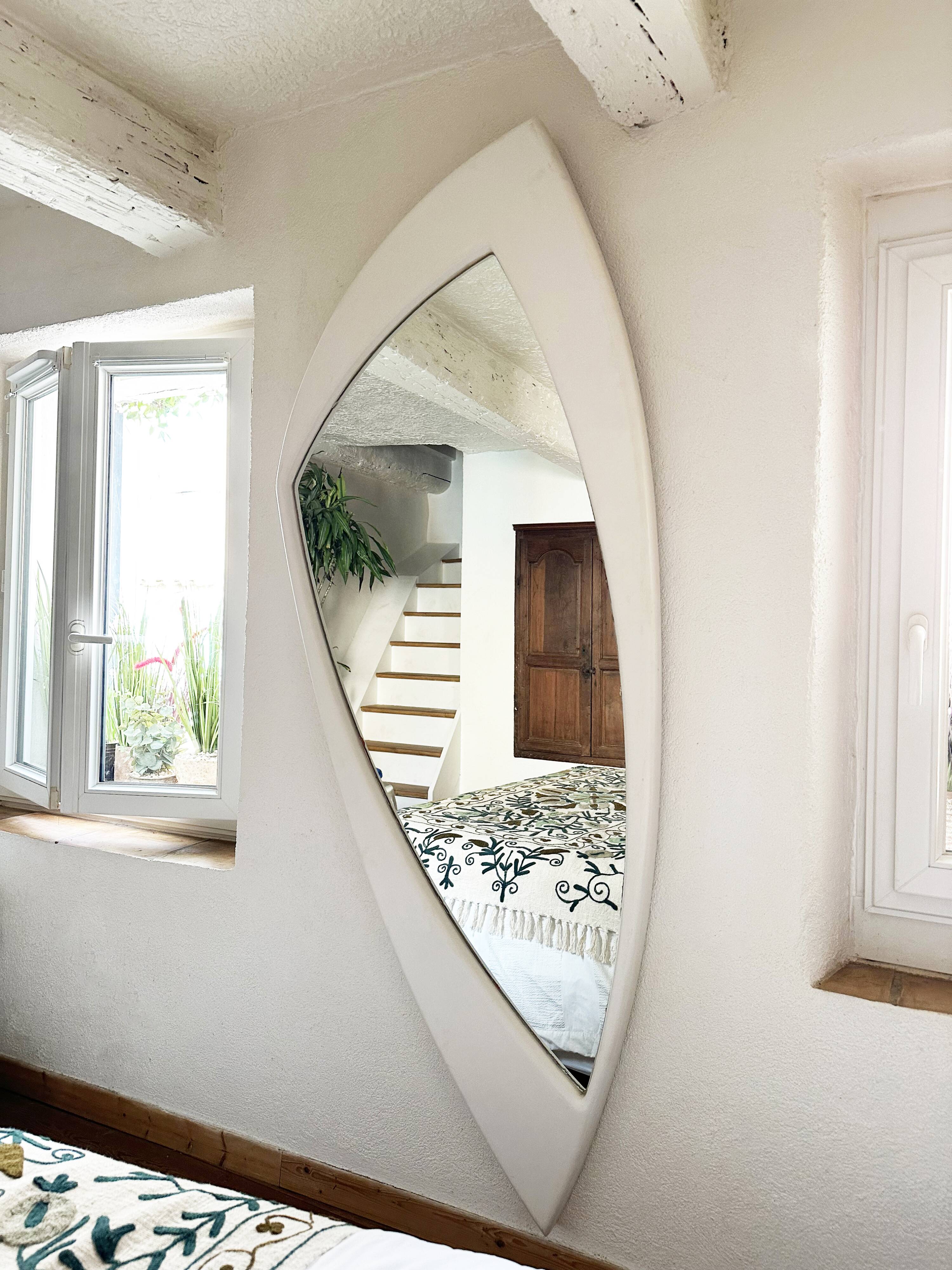 Space Age XXL lacquered wood mirror, France 1970s