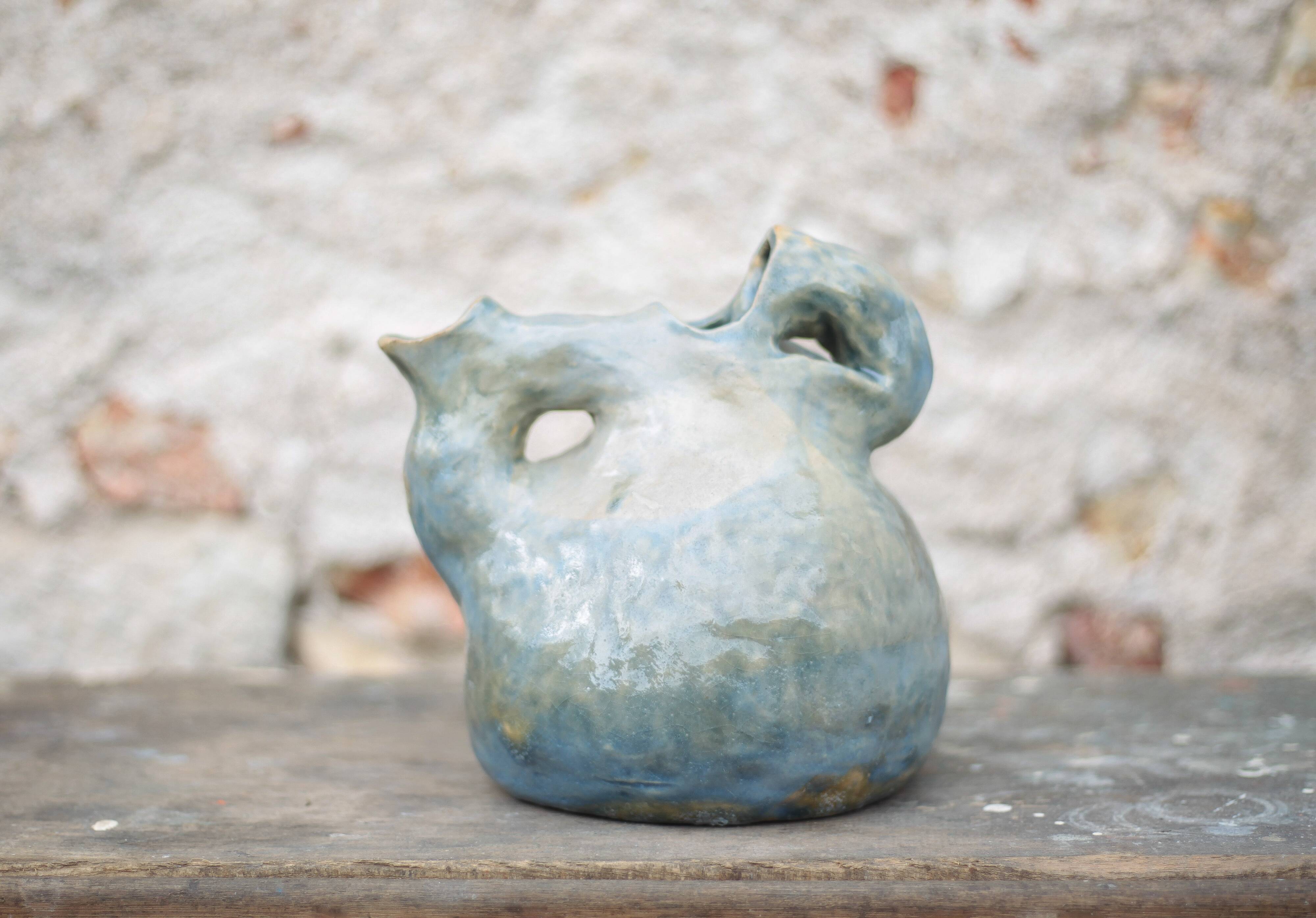 Vintage glazed ceramic jug, La Borne pottery, decorative jug, raw.