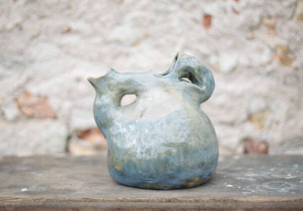 Pichet céramique émaillée vintage, poterie La Borne, pichet décoratif, brut