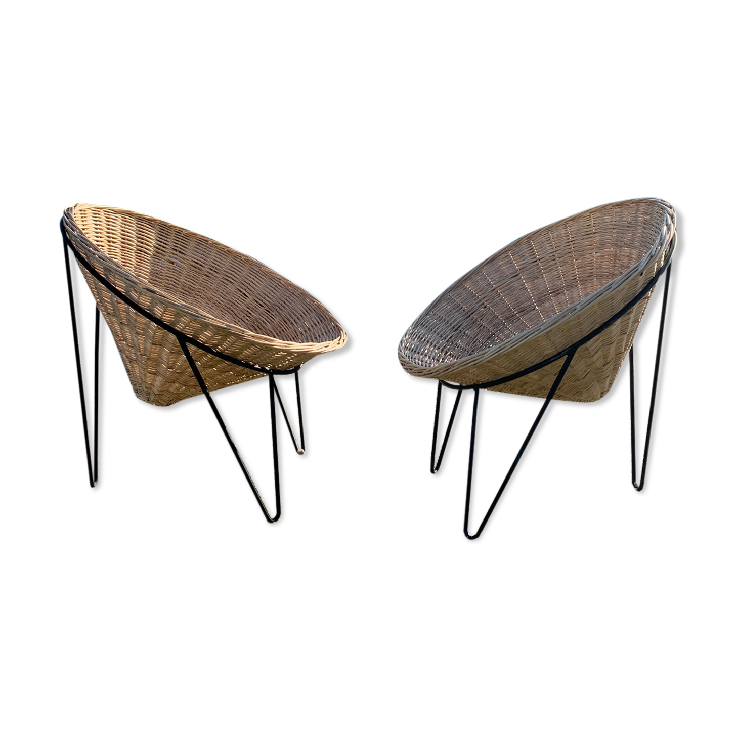 Pair of wicker "basket" armchairs