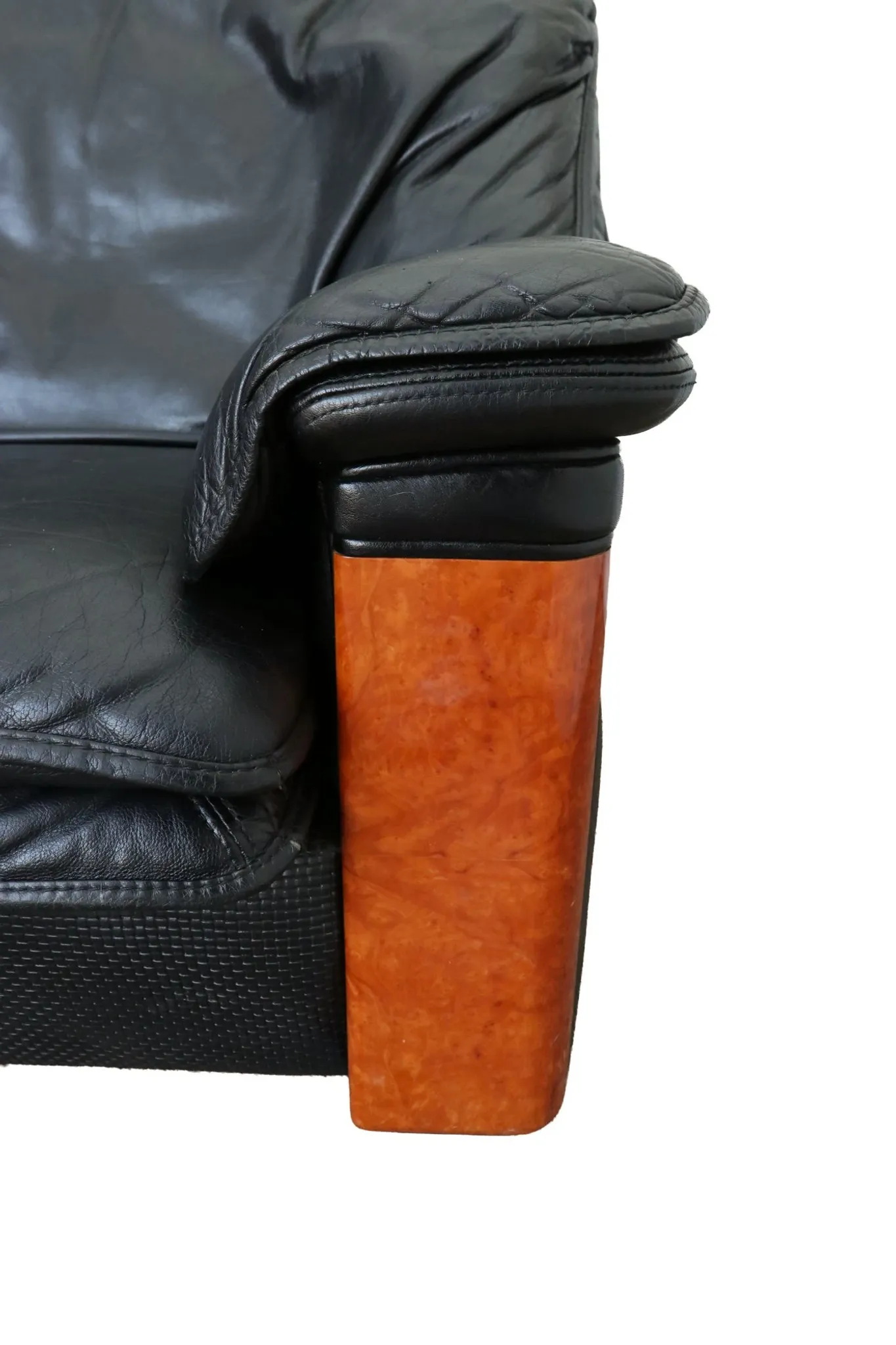 Paolo Gucci for Formitalia – two-seater sofa in black leather and burl wood