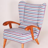 Completely restored czech midcentury blue armchair, 1950s. beech
