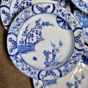 6 flat plates Creil & Montereau in blue ironstone, "Japan" service