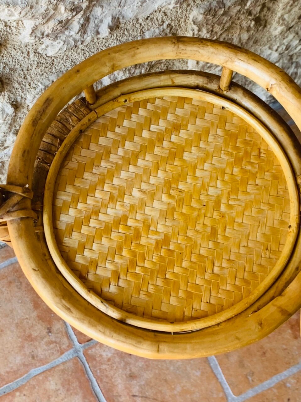 Vintage folding plant holder in bamboo and rattan, circa 1970's