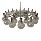 Large chromed spider Sputnik lamp with 24 hand-blown ice glass balls from Ott International, Germany, 1960s.