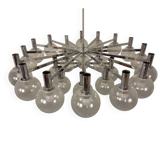 Large chromed spider Sputnik lamp with 24 hand-blown ice glass balls from Ott International, Germany, 1960s.
