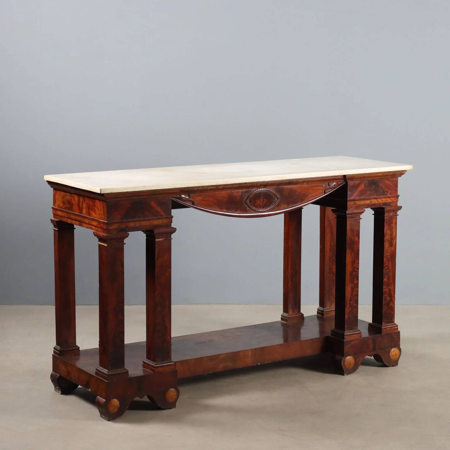 Empire console in mahogany and white marble, 19th century.