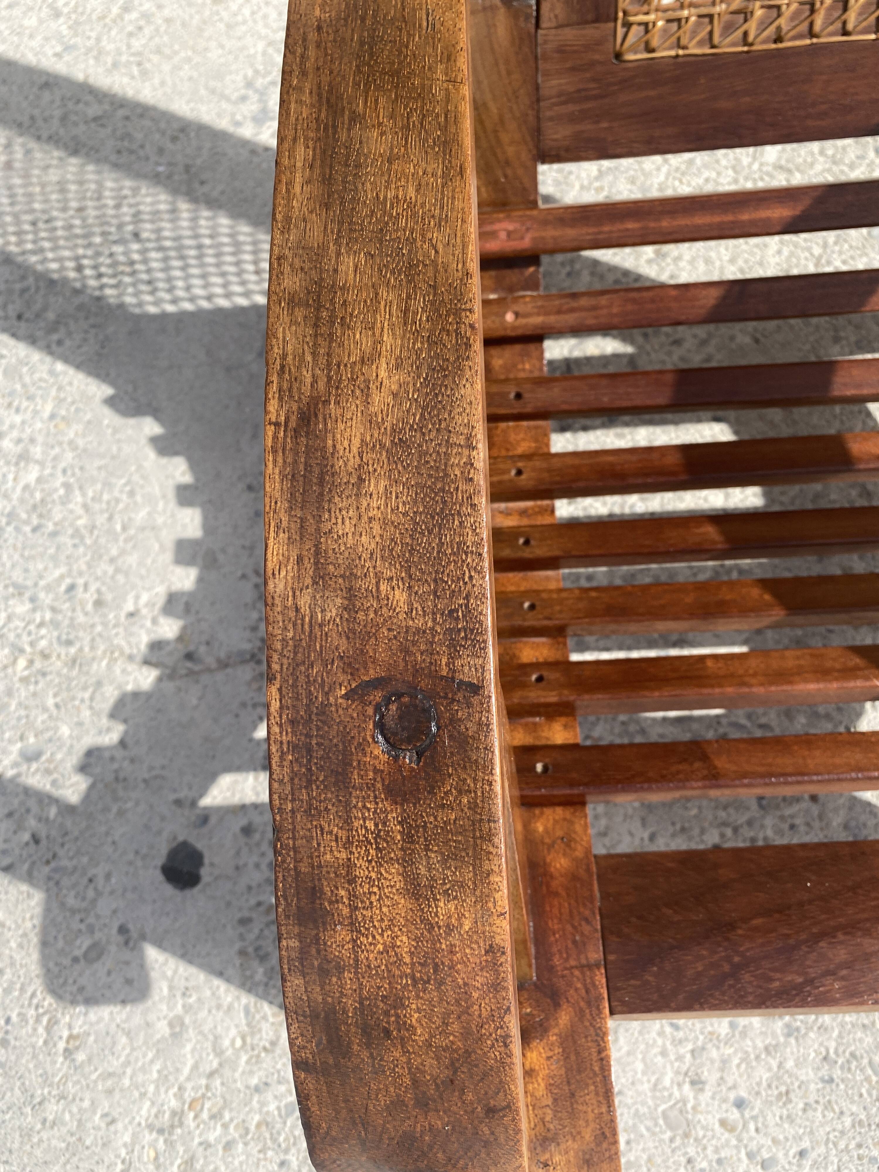 Set of 4 vintage armchairs in cane and wooden slats 1950