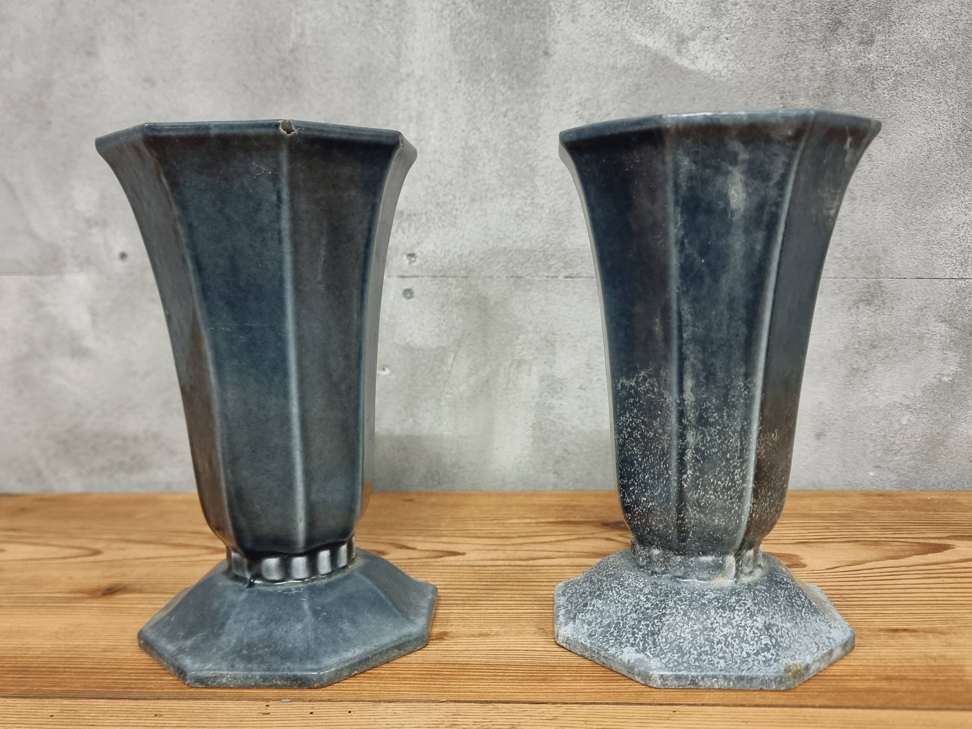 Antique French vases, enamelled cast iron garden vases