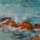 Seaside fisherman painting oil on canvas signed