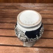 Old alsace ceramic pitcher gray blue vintage vines decor