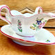 Old sauceboat earthenware Lunéville model lantern pink tulip