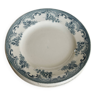 6 antique Moulin des Loups Lavallière dinner plates - Floral border