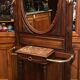 Porte-manteau de vestibule en noyer massif avec miroir ovale et patères en bronze