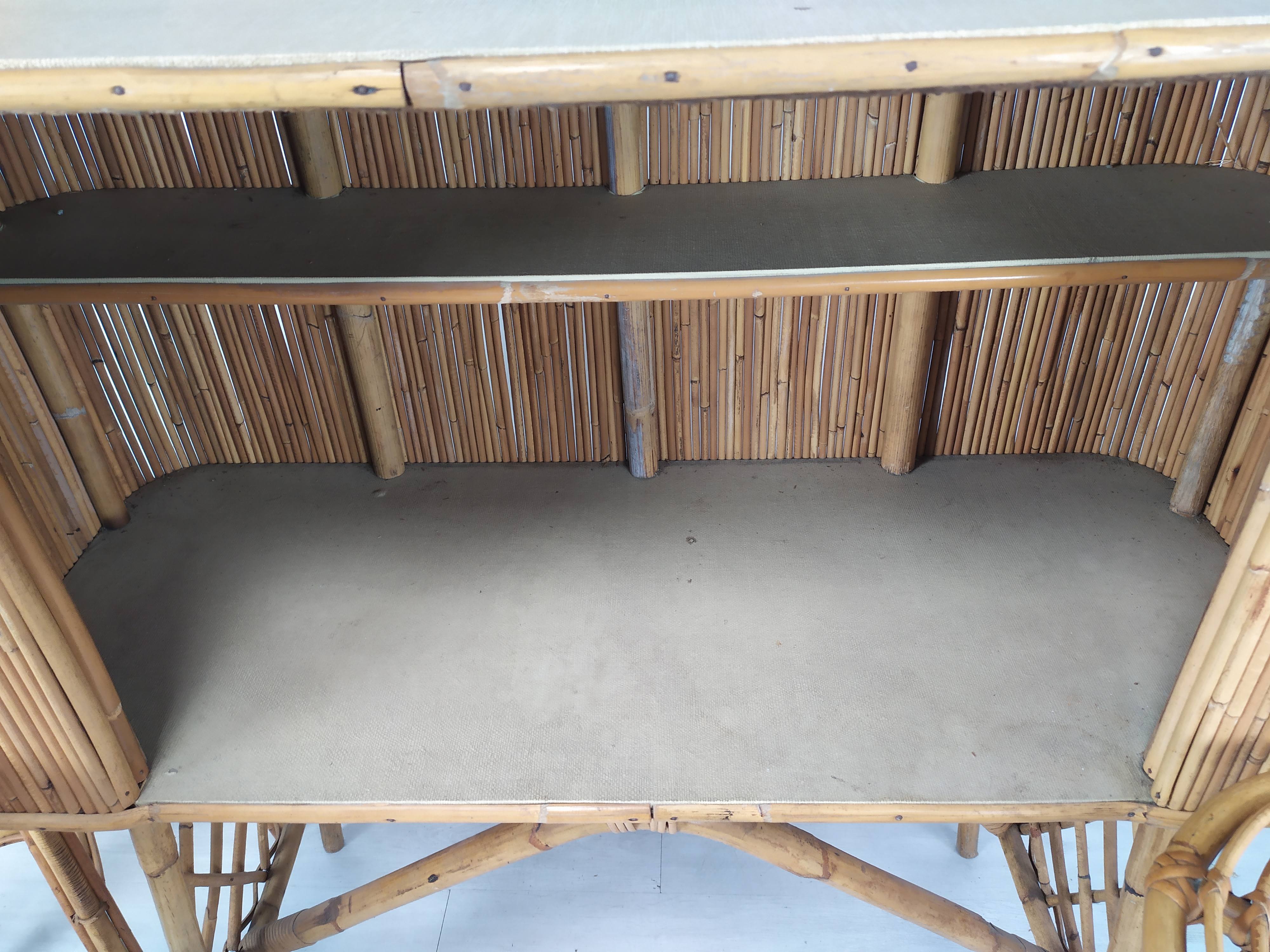 Vintage rattan bar and stools