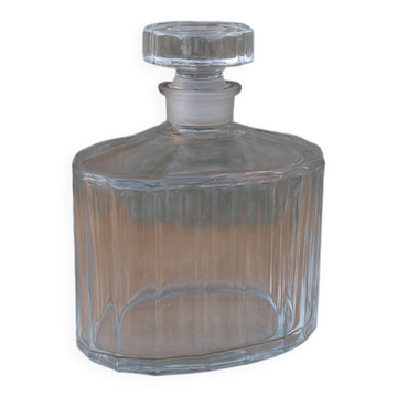 Carafe / Décanteur en verre strié – Forme ovale vintage – Bouchon facetté