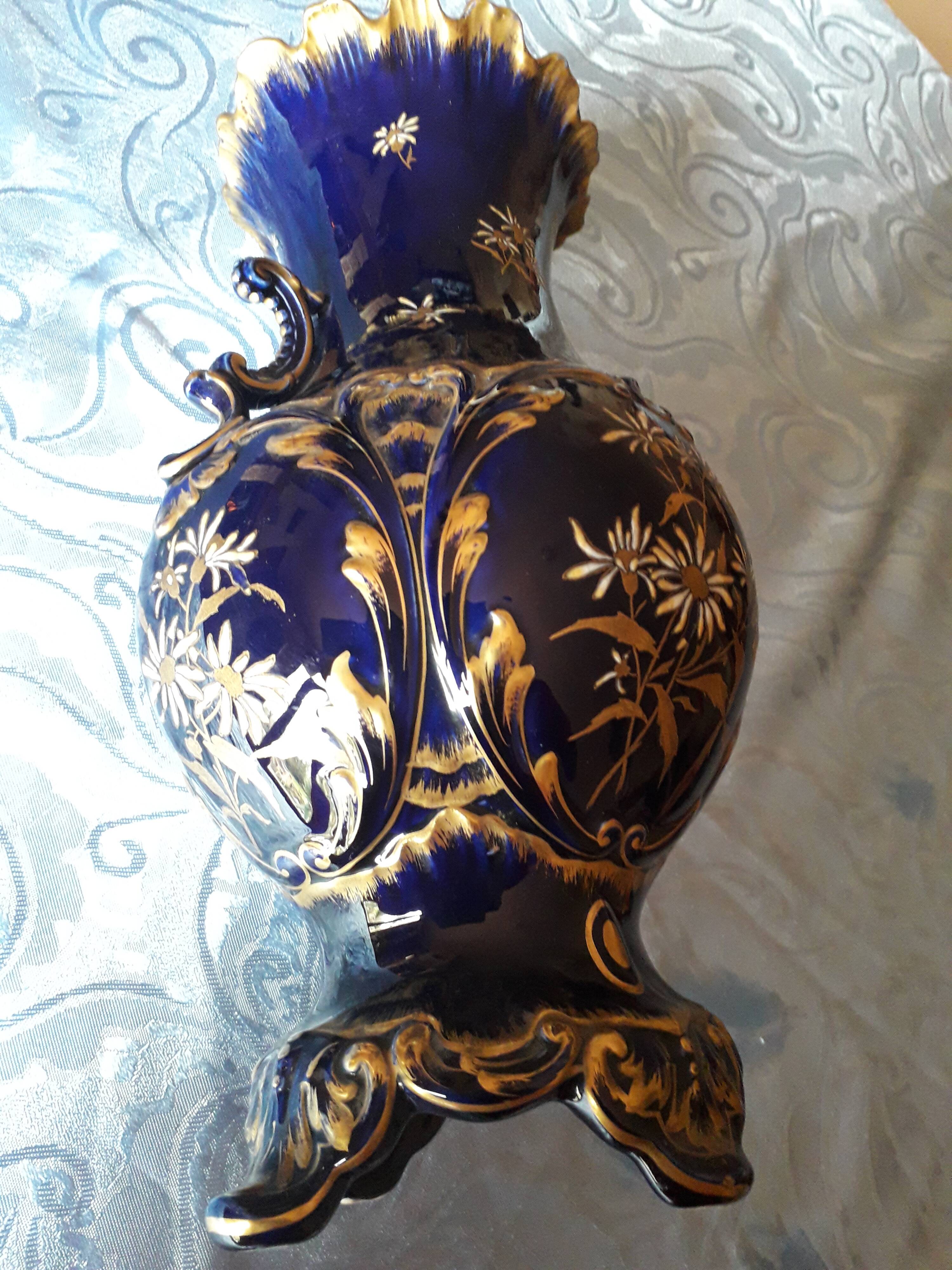 Midnight blue ceramic vase Sarreguemines