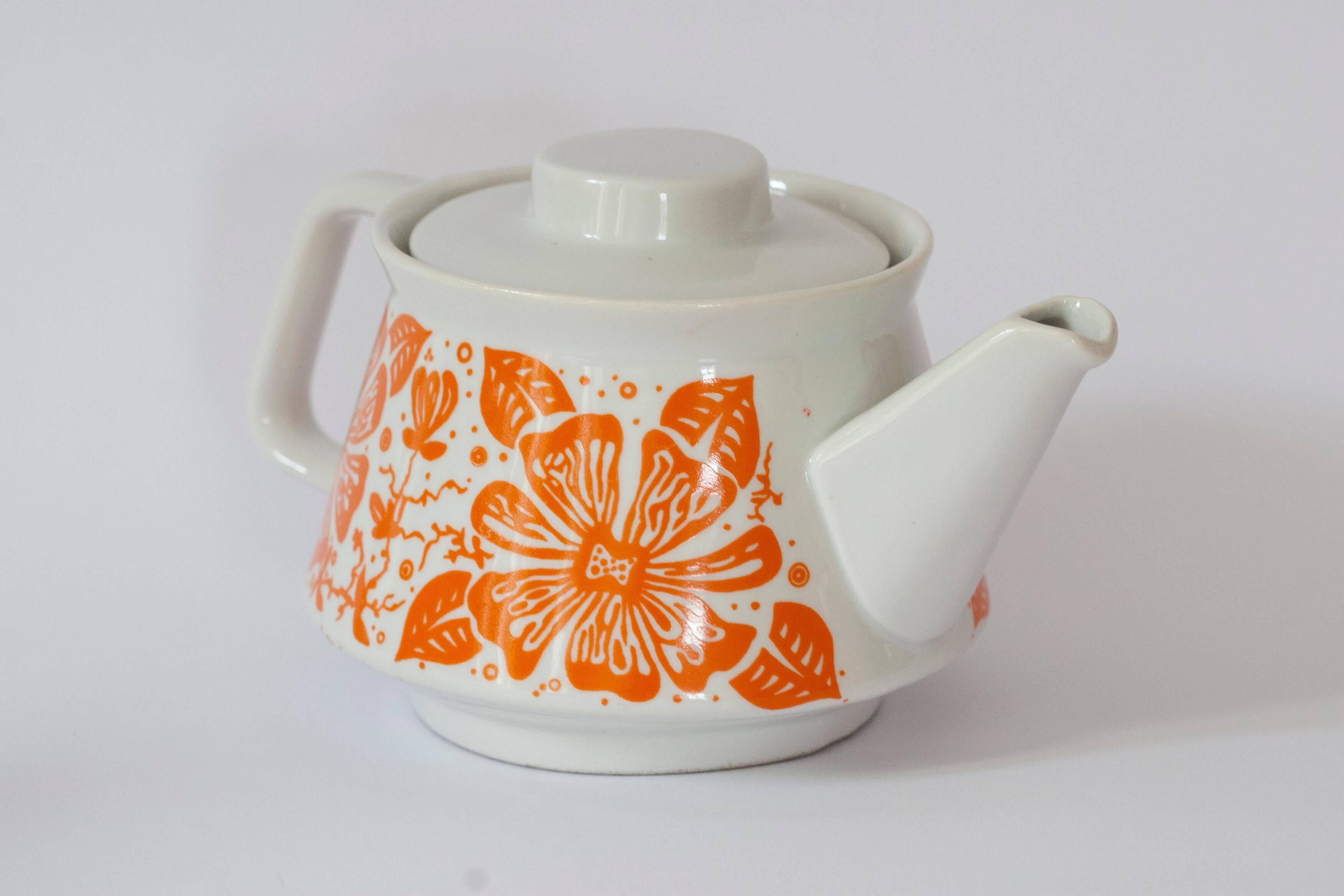 Small white porcelain teapot from the mid-20th century, Europe, 1960s.