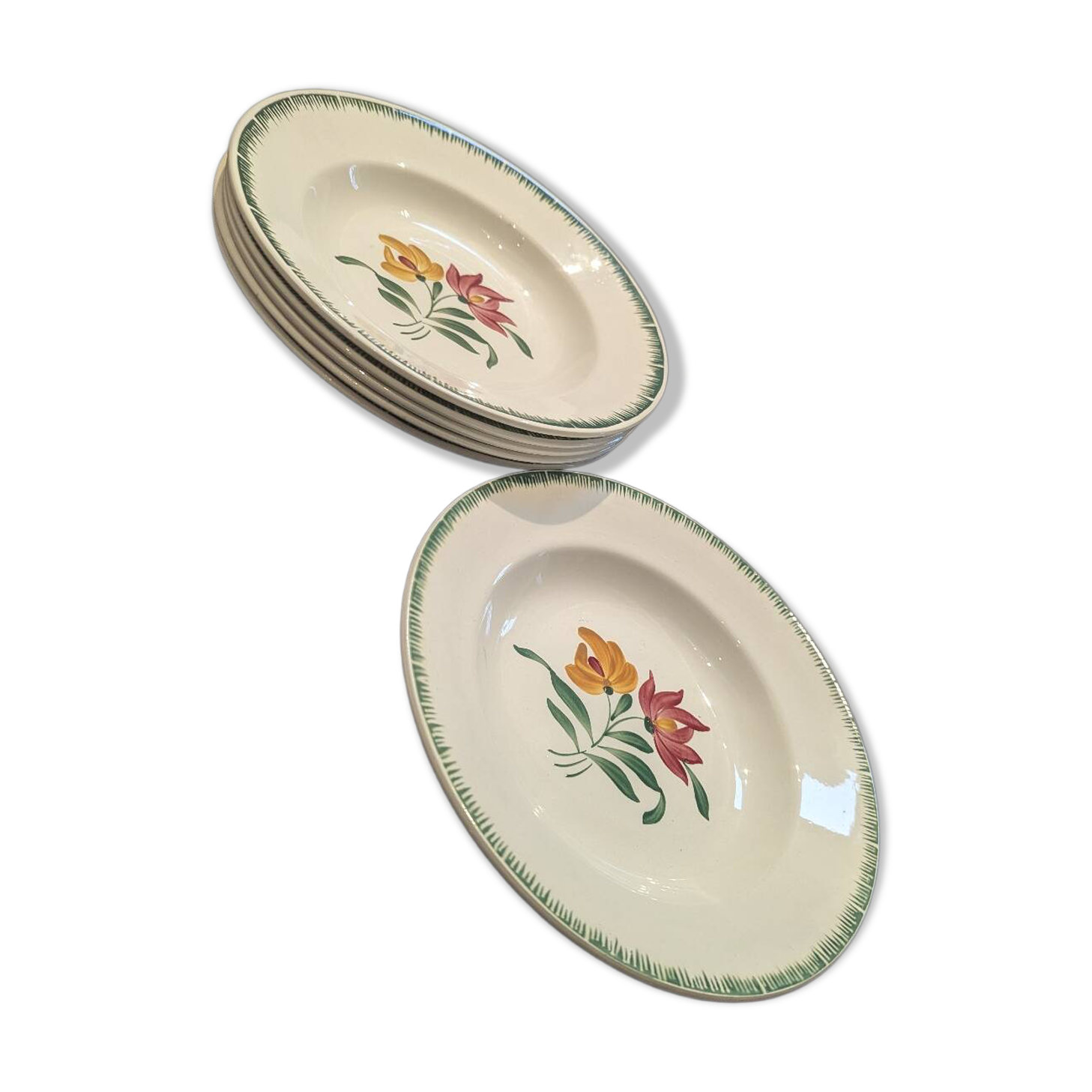 Lot of 6 antique deep plates Digoin Sarreguemines model Boby in very good condition.