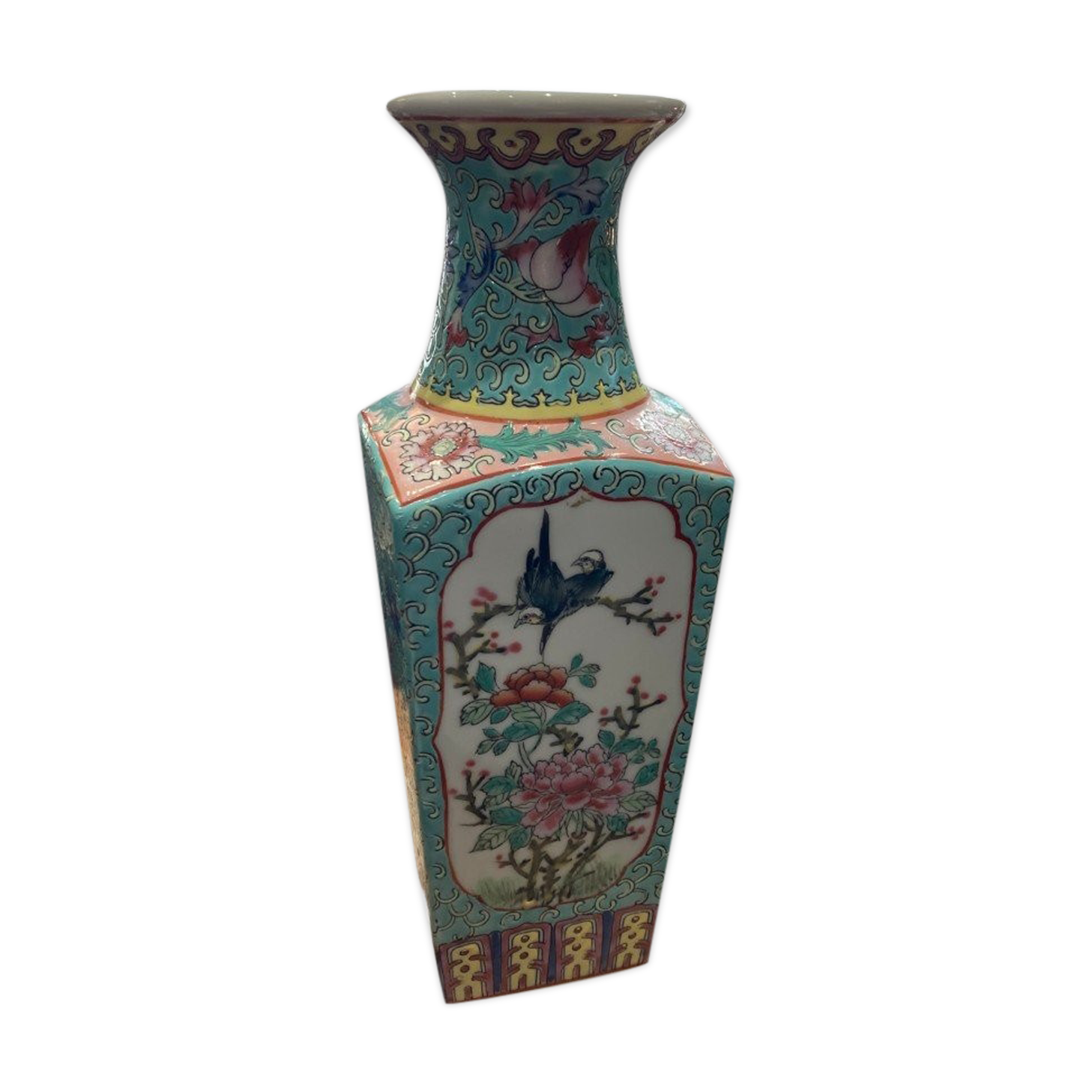 Vase Balustre Chinese Base Square Background Turquoise Background