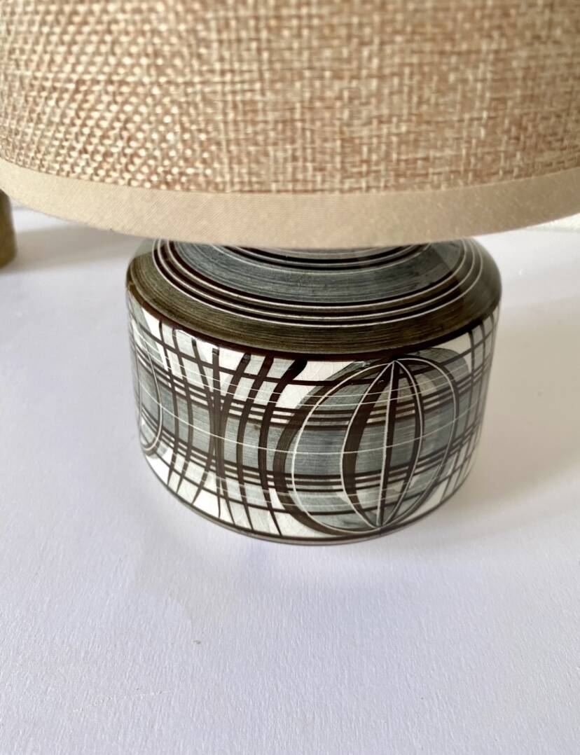 Earthenware lamp, braided fabric cable, 70s