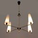 Stilnovo Style Mid-century Modern Italian Brass and Opaline Glass Chandelie
