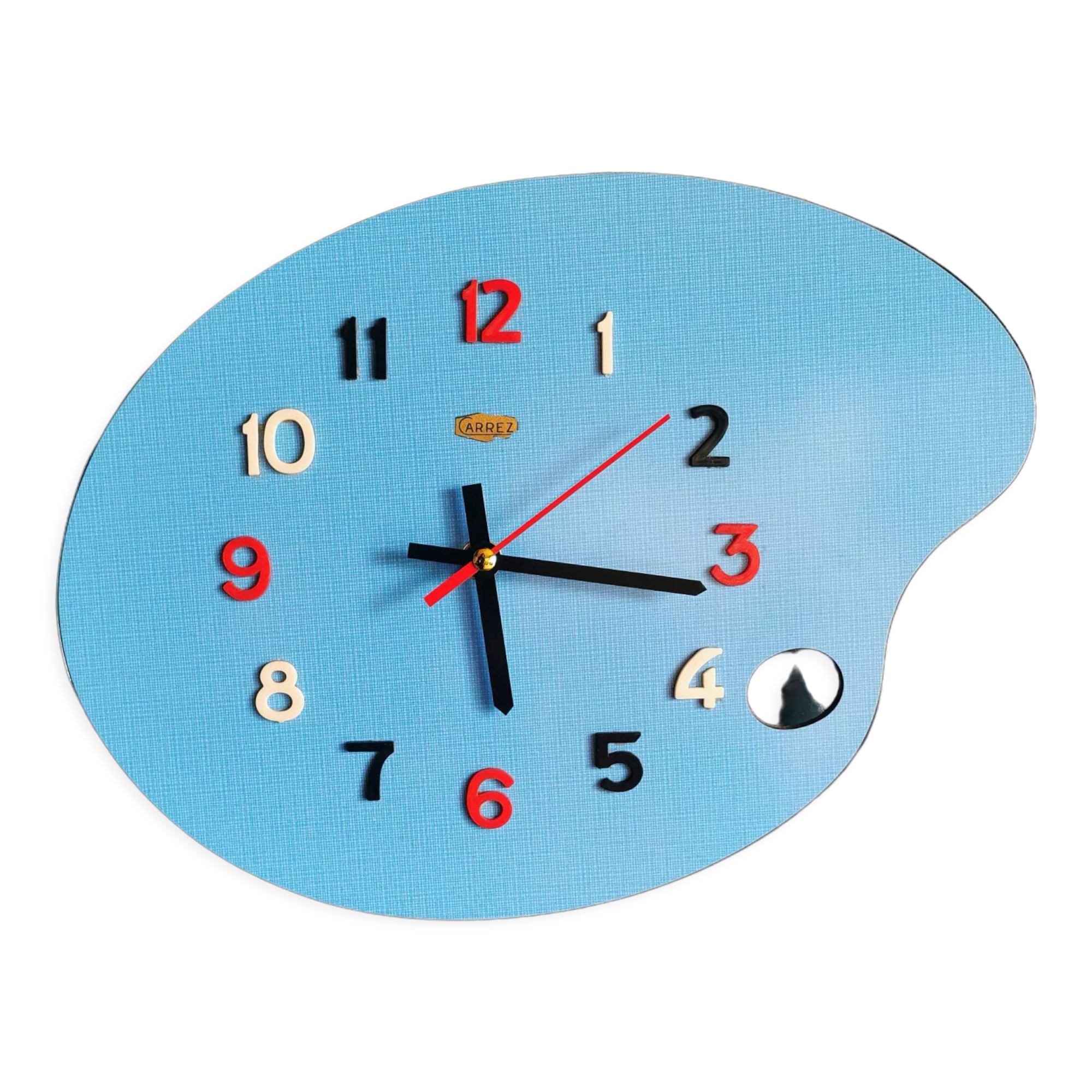 Vintage formica clock silent wall clock painter palette "Carrez bleu"