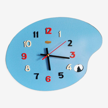 Vintage formica clock silent wall clock painter palette "Carrez bleu"
