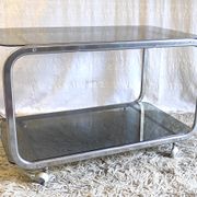Side table in chromed metal and smoked glass, 60s-70s