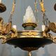 Lustre de style Empire en bronze, tôle verte et flamme en verre moulé