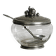 Sucrier ou moutardier ancien en verre et étain