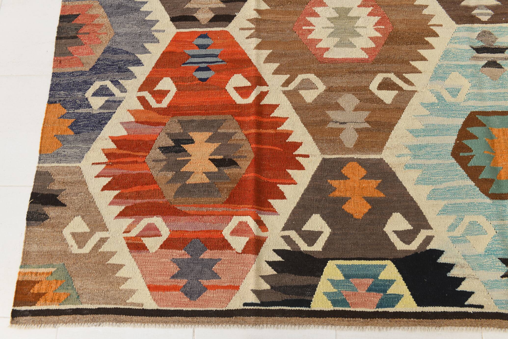 Turkish Multicolor Tribal Vintage Kilim Rug, 298x392Cm