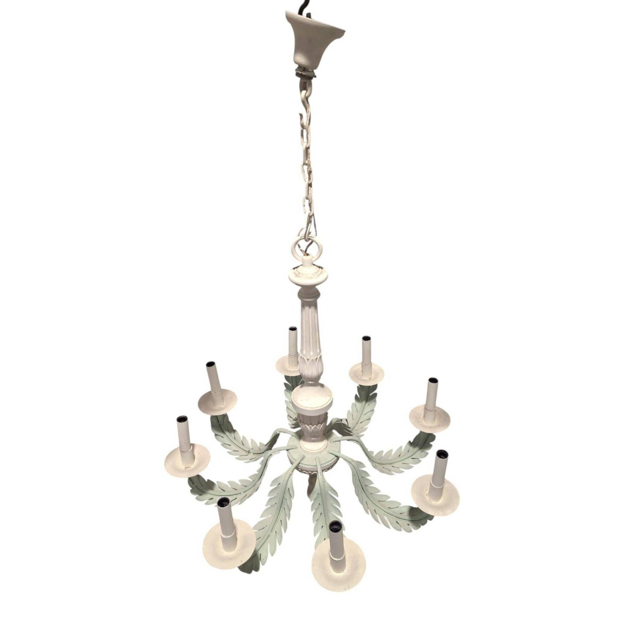 Vintage chandelier 8 lights – provenance Baguès Paris – lacquered metal & leaf decoration