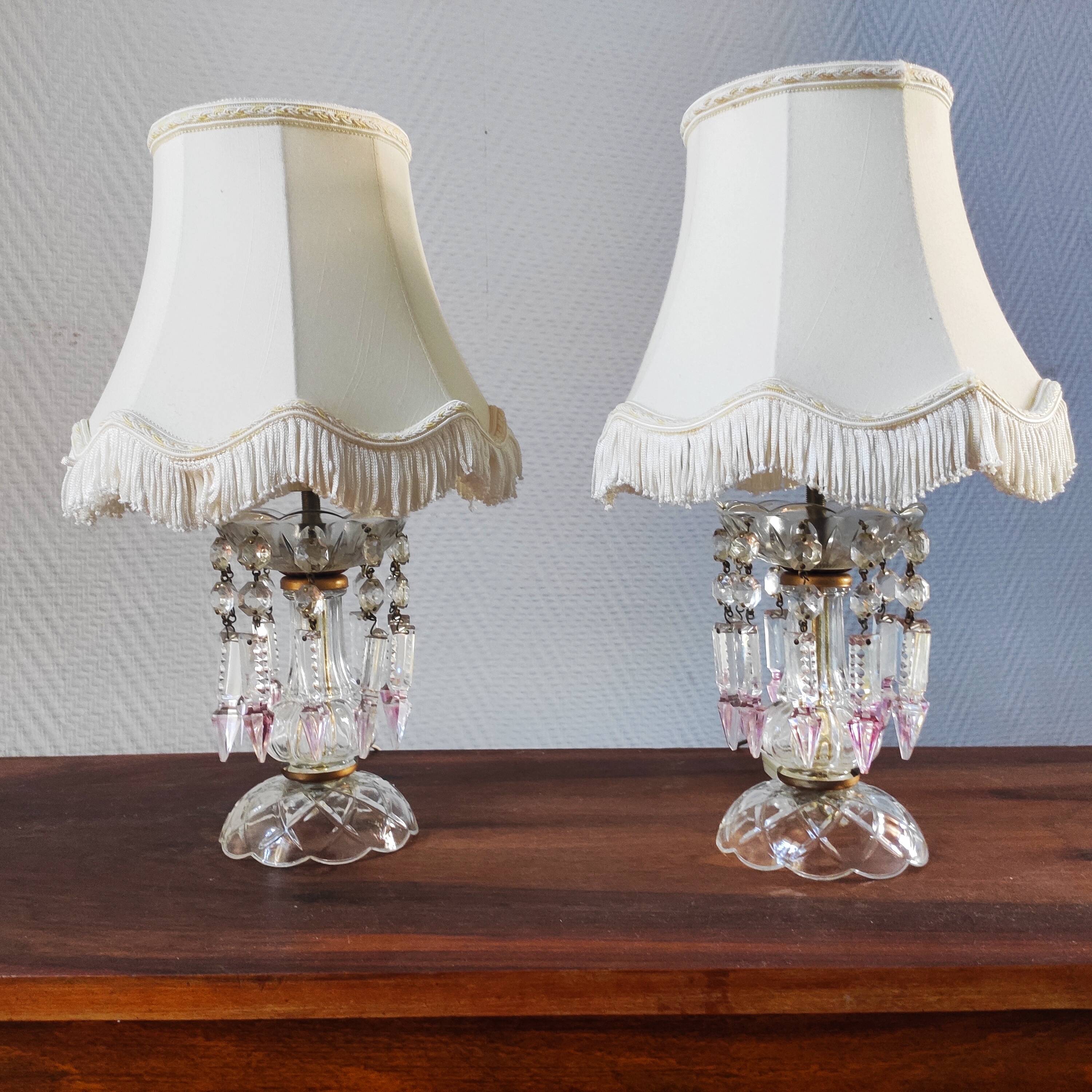 Pair of glass lamps with tassels